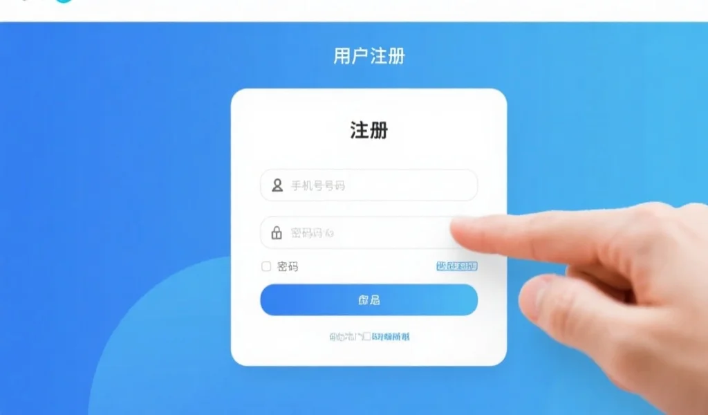 用户在注册界面上填写手机号码和密码,页面显示清晰的字段和按钮